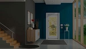 Mavi Boyalı Oda İçinde Pleksi Çelik Kapı